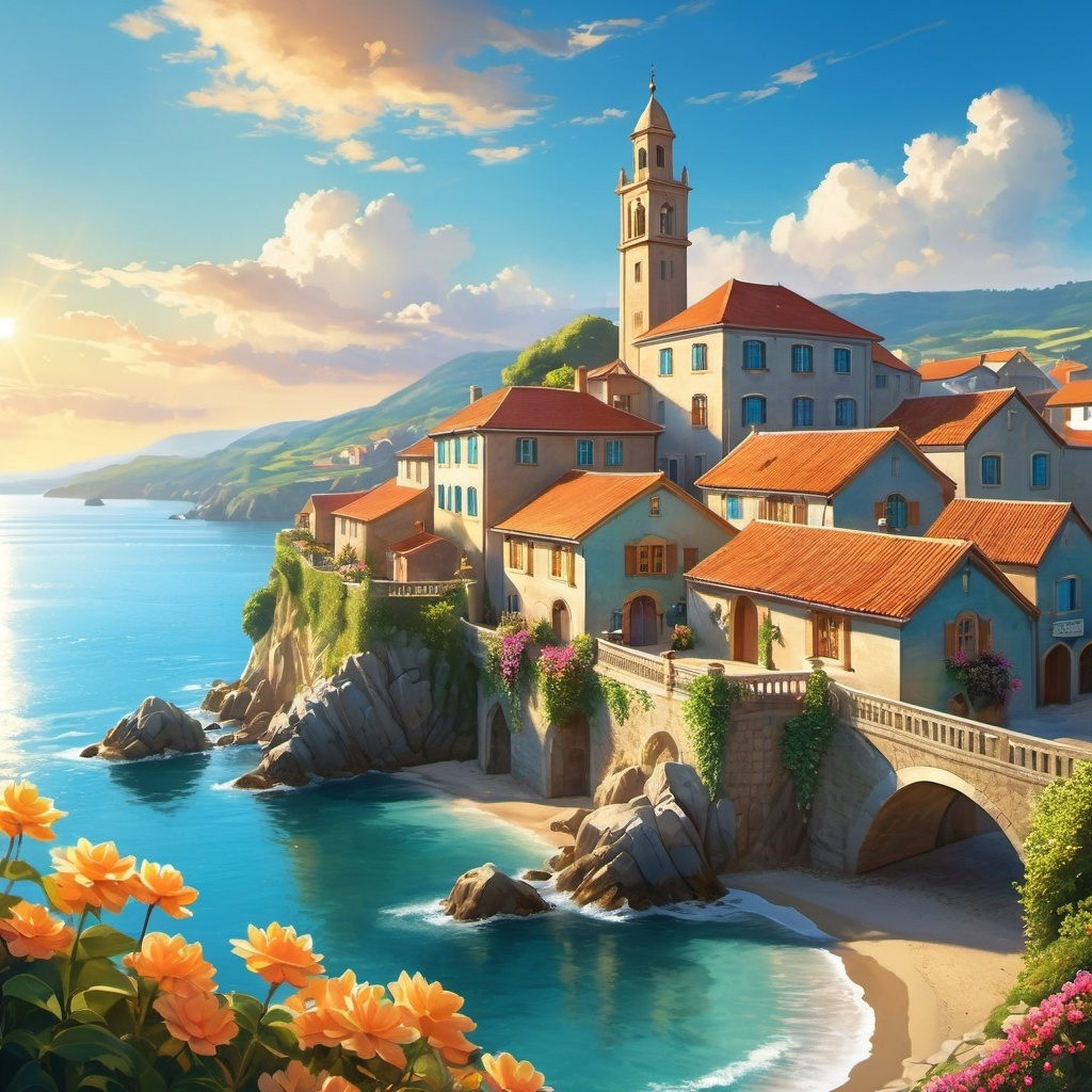 Sunlit Mediterranean Village